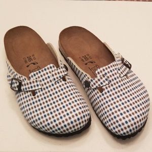 EUC Birkenstock Birki's 38 Plaid Clogs Shoes Mules